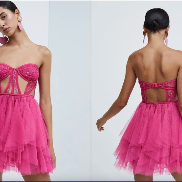 NWT For Love and Lemons Hot Barbie Pink Rosario Corset Bustier Mini Dress M - Picture 9 of 10